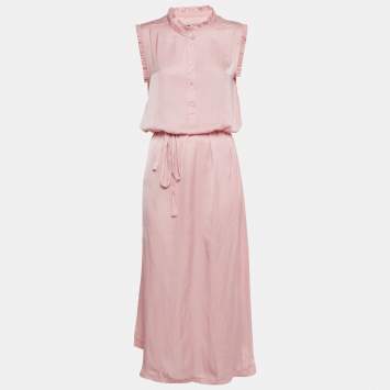 Pre Owned Zadig & Voltaire Pink Satin Belted Raos Midi Dress M