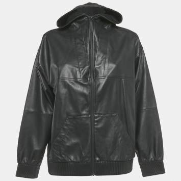 Pre Owned Zadig & Voltaire Black Leather Zip-Up Hoodie S