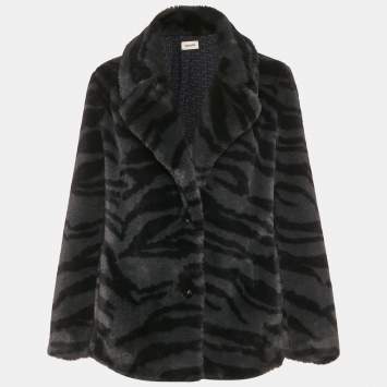 Pre Owned Zadig & Voltaire Grey Faux Fur Fera Tiger Jacket M