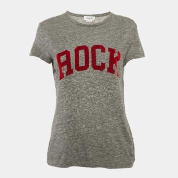 Pre Owned Zadig & Voltaire Grey Flocked Jersey Walk Chine Rock T-Shirt XS