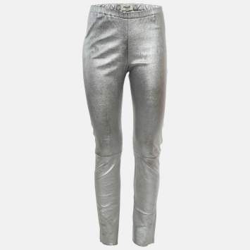 مملوكة مسبقًا Zadig & Voltaire Deluxe Silver Leather Leggings M