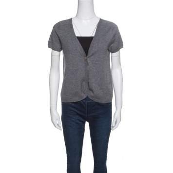 Pre Owned Zadig and Voltaire Grey Studded Short Sleeve Dublini Cardigan M
