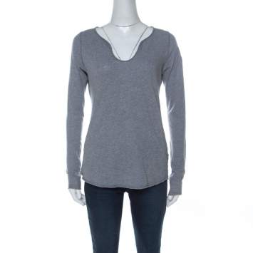 Pre Owned Zadig and Voltaire Grey Cotton Long Sleeve Tunys Rhinestone T-Shirt XS