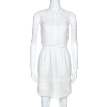 Pre Owned Zadig and Voltaire White Cotton Lace Detail Sleeveless Dress S