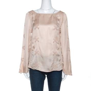 Pre Owned Zadig & Voltaire Beige Embroidered Satin Lace Trim Toxanne Brod Top S