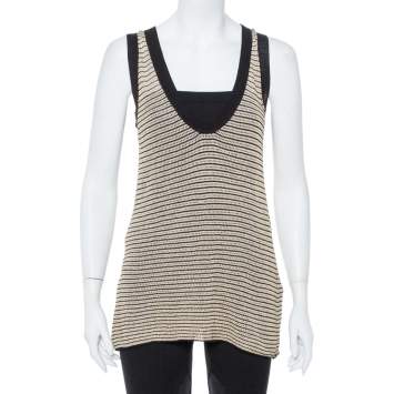 Pre Owned Zadig & Voltaire Cream Striped Knit Joss Fishnet Tank Top M