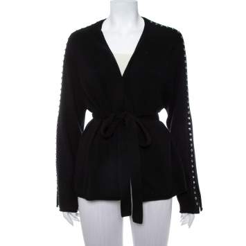 Pre Owned Zadig & Voltaire Black Cashmere Wool Studded Lemmy Cardigan M/L