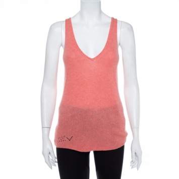 Pre Owned Zadig & Voltaire Pink Cashmere Butterfly Embellished Tank Top S