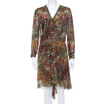 Pre Owned Zadig & Voltaire Green Printed Fil Coupe Faux Wrap Asymmetric Hem Roumi Deluxe Dress S