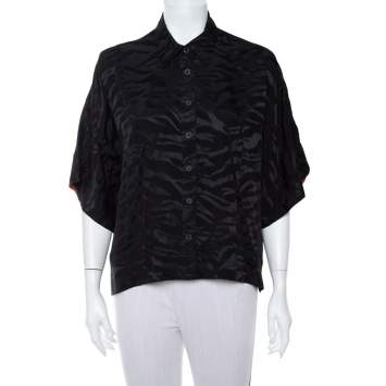 Pre Owned Zadig & Voltaire Black Silk Jacquard Button Front Shirt M