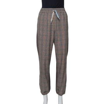 Pre Owned Zadig and Voltaire Grey Checkered Wool Blend Parole Mix Pants M