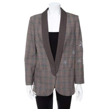 Pre Owned Zadig & Voltaire Brown Wool Blend Verdun Mix Check Patterned Blazer M