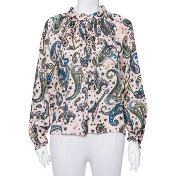 Pre Owned Zadig&Voltaire Pale Pink Paisley Printed Crepe Therese Top M