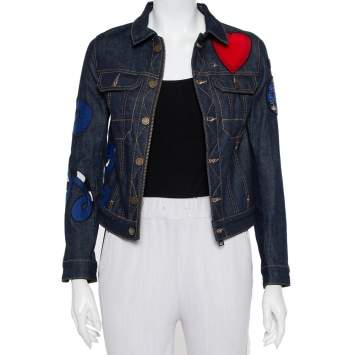 Pre Owned Zadig & Voltaire Navy Blue Denim Applique Detail Kioky Brode Jacket XS