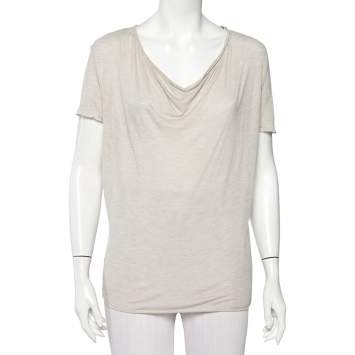 Pre Owned Zadig and Voltaire Beige Knit Scoop Neck Anyssa Deluxe T-Shirt S