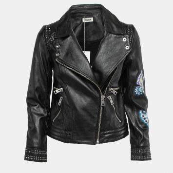 Pre Owned Zadig & Voltaire Black Painted Leather Biker Jacket XS
