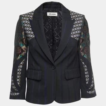 Pre Owned Zadig & Voltaire Black Crepe Mix Patch Detailed Single Breasted Jacket S