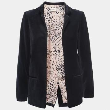 Pre Owned Zadig and Voltaire Navy Blue Velvet Open Front Blazer S