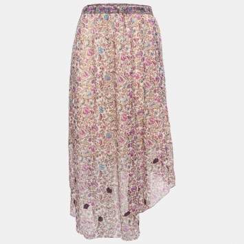 Pre Owned Zadig & Voltaire Multicolor Joslin Print Chiffon High Low Midi Skirt M