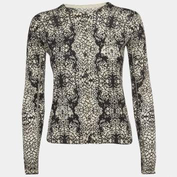 Pre Owned Zadig & Voltaire Black/White Abstract Print Cashmere Buttoned Cardigan S