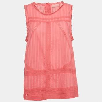 Pre Owned Zadig & Voltaire Pink Lace Trim Cotton Sleeveless Blouse L