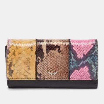 Pre Owned Zadig & Voltaire Multicolor Python Embossed and Leather Flap Continental Wallet