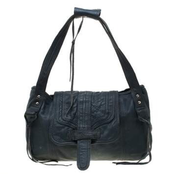 Pre Owned Zadig & Voltaire Blue Leather Baguette Hippy Lave Hobo 