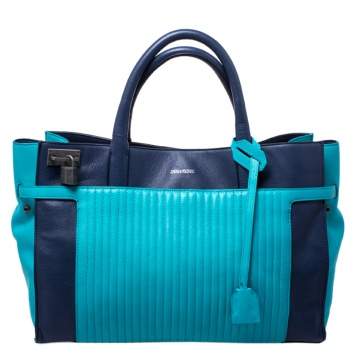 Pre Owned Zadig and Voltaire Blue/Green Leather Large Candide Tote