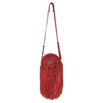 Pre Owned Zadig & Voltaire Camine Red Suede Bamboo Hippie Crossbody Bag 