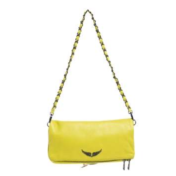 Pre Owned Zadig & Voltaire Yellow Leather Rock Foldover Crossbody Bag