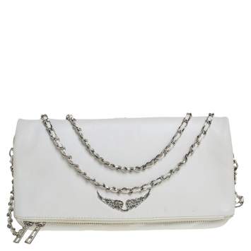 Pre Owned Zadig and Voltaire White Leather Rocky Foldover Shoulder Bag