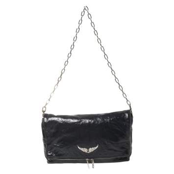 Pre Owned Zadig & Voltaire Navy Blue Crackled Patent Leather Rock Shoulder Bag