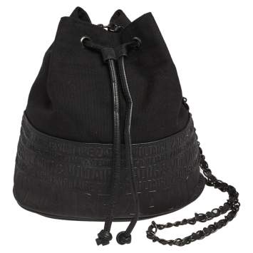Pre Owned Zadig and Voltaire Black Canvas And Embossed Leather Bucket Bag
