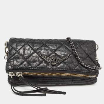 Pre Owned Zadig & Voltaire Black Quilted Leather Rocky Foldover Shoulder Bag