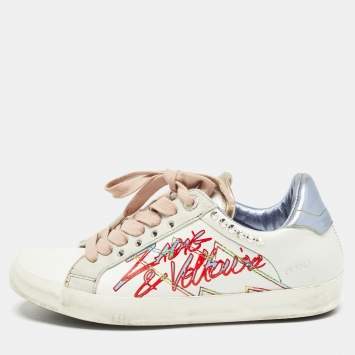 Pre Owned Zadig & Voltaire White Leather and Suede Lace Up Sneakers Size 36