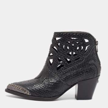 Pre Owned Zadig & Voltaire Black Embossed Snakeskin Cara Cut Ankle Boots Size 37