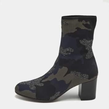 Zadig & Voltaire Multicolor Camouflage Print Knit Fabric Ankle Boots Size 40