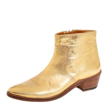Pre Owned Zadig And Voltaire Metallic Gold Leather Pilar Ankle Boots Size 40