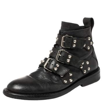 Pre Owned Zadig and Voltaire Black Leather Studded Laureen Ankle Boots Size 41