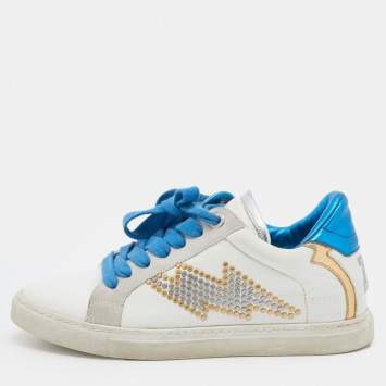 Pre Owned Zadig&Voltaire Multicolor Leather And Suede Studded Low Top Sneakers Size 40