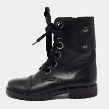 Pre Owned Zadig & Voltaire Black Leather Combat Boots Size 39