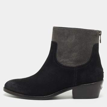 Pre Owned Zadig & Voltaire Black/Grey Suede Ankle Boots Size 36