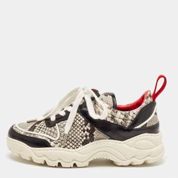 Pre Owned Zadig and Voltaire Black/White Python Embossed Leather Blaze Sneakers Size 38