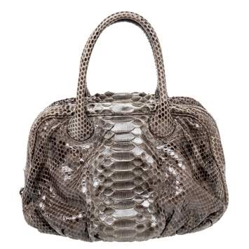 Pre Owned Zagliani Brown Python Leather Zip Satchel