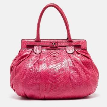 Pre Owned Zagliani Pink Python Puffy Hobo