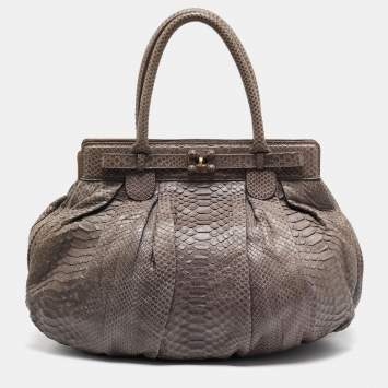 Pre Owned Zagliani Dark Beige Python Puffy Hobo