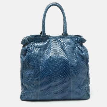 Pre Owned Zagliani Blue Python Shopper Tote
