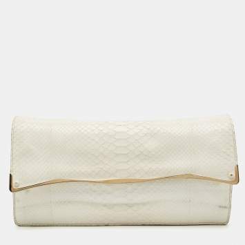 Pre Owned Zagliani White Python Oversized Flap Clutch
