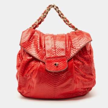 Zagliani Red Python JJ Flap Hobo