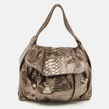 Zagliani Metallic Python Flap Hobo